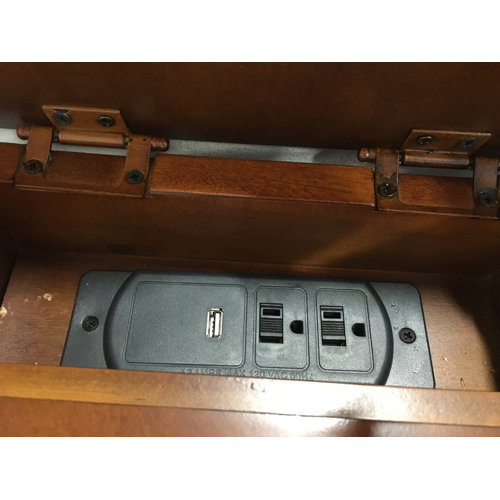 Red Barrel Studio® Fenisha 23.5'' Tall Solid Wood Tray Top Block End Table and BuiltIn Outlets